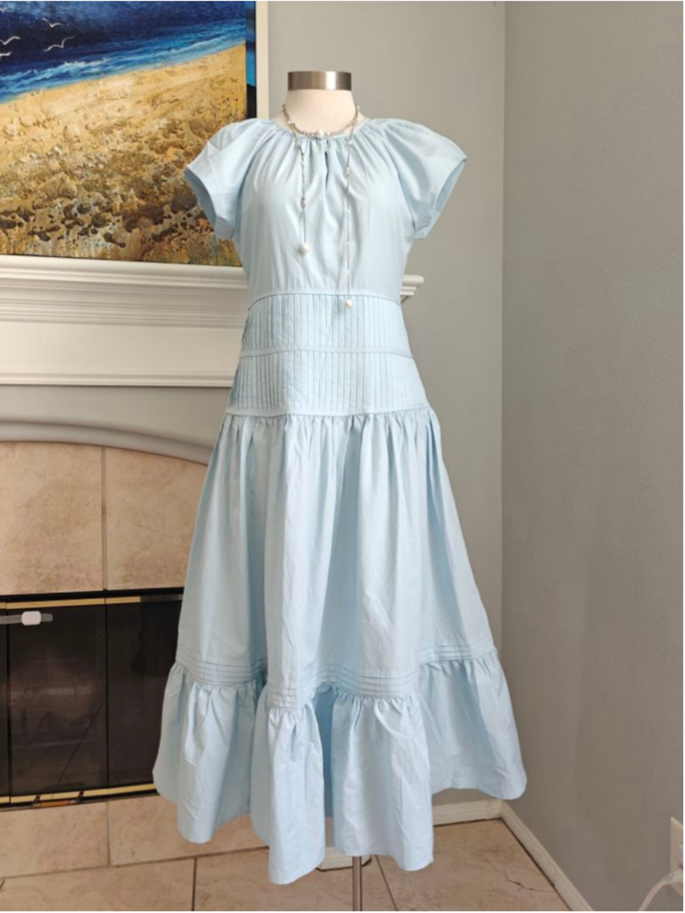 NWT Powder Blue Pintuck Waist Midi Dress | Romantic Cottagecore Summer Dress